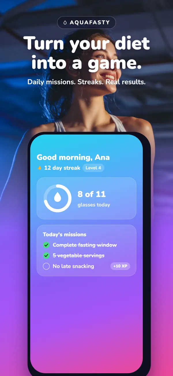 Aquafasty home screen with the daily plan