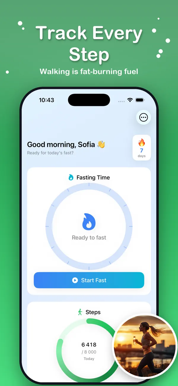 Fasting and Walking step tracking screen