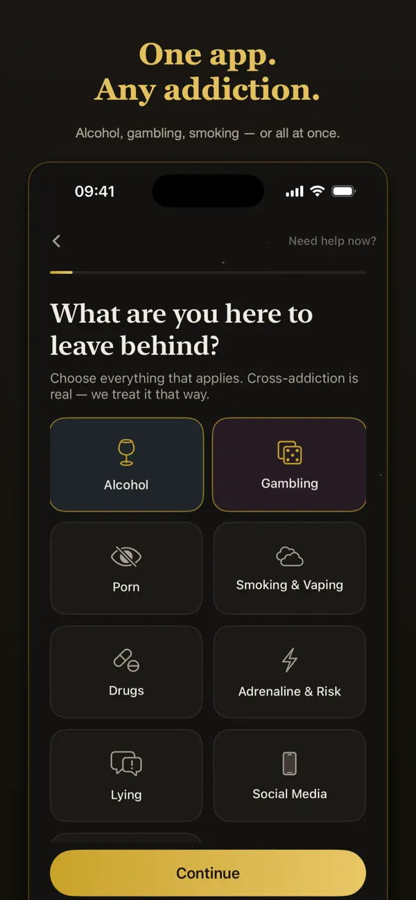Unbroken screen showing the habits the app adapts to